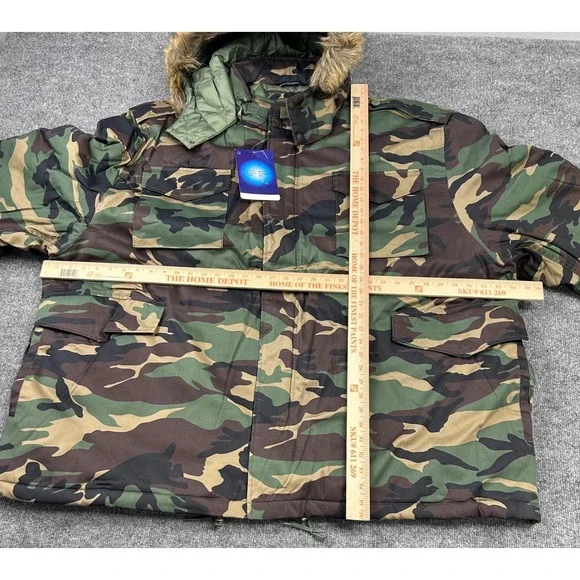 DODECA Vintage Y2K‎ Men's 6XL Woodland Camo Parka Fur Hood Winter Jacket NWT